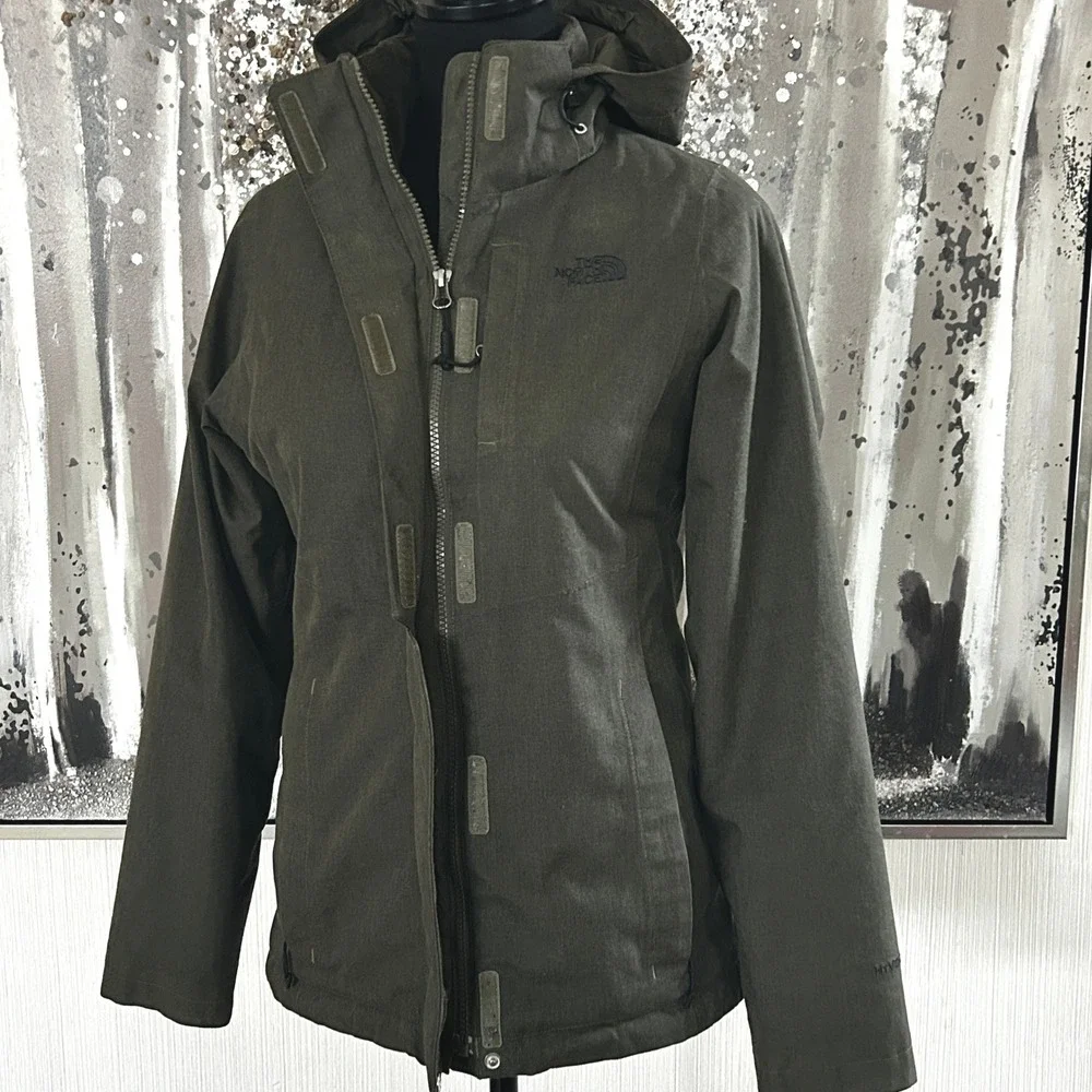 The North Face Womens Tweed Inlux Hyvent Insulated Hooded‎ Olive Jacket - XS